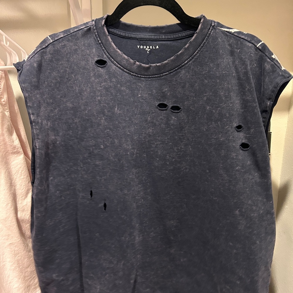 YoungLA Distressed Blue Tank Top